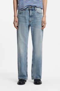 Regular-fit jeans in blue denim with flared leg, Light Blue