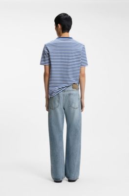 Regular-fit jeans in blue denim with flared leg, Light Blue