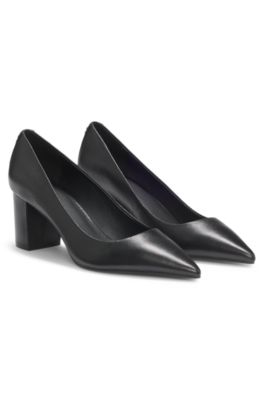 Pointed-toe pumps in nappa leather with chunky heel, Black