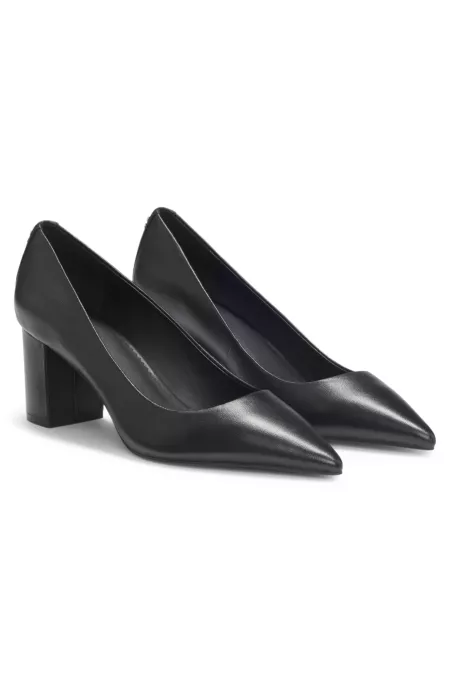 Pointed-toe pumps in nappa leather with chunky heel