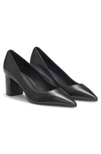 Pointed-toe pumps in nappa leather with chunky heel, Black