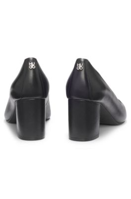 Pointed-toe pumps in nappa leather with chunky heel, Black