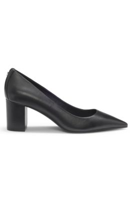 Pointed-toe pumps in nappa leather with chunky heel, Black