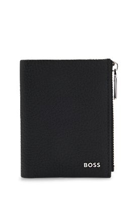Grained-leather wallet with metallic logo lettering
