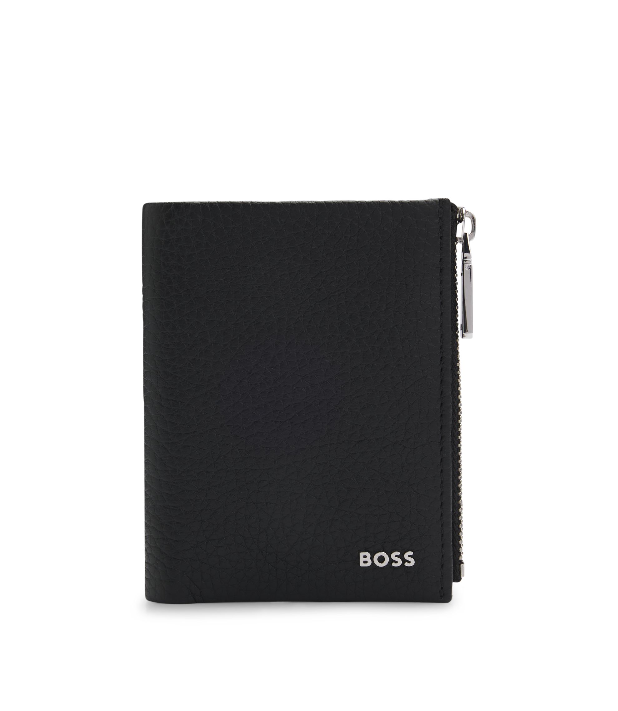 BOSS - Grained-leather wallet with metallic logo lettering - Black