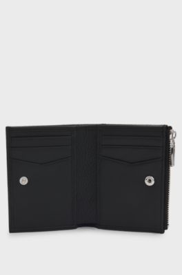 Grained-leather wallet with metallic logo lettering, Black