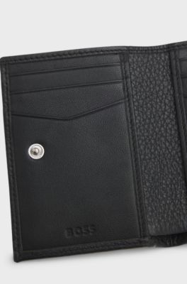 Grained-leather wallet with metallic logo lettering, Black