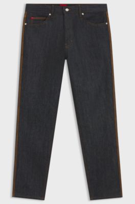 Tapered-fit jeans in dark-blue raw denim, Dark Blue