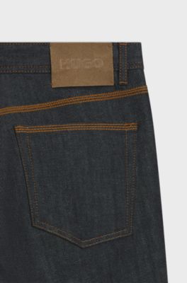 Tapered-fit jeans in dark-blue raw denim, Dark Blue