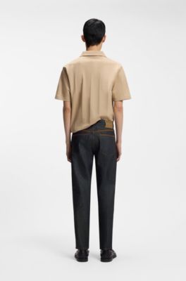 Jeans con fit affusolato in denim grezzo blu scuro, Blu scuro