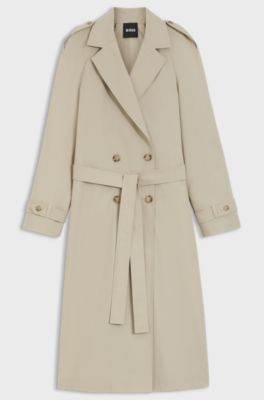 Regular-fit trench coat in stretch cotton, Light Beige