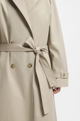 Regular-fit trench coat in stretch cotton, Light Beige
