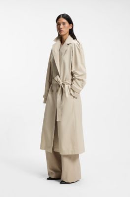Regular-fit trench coat in stretch cotton, Light Beige