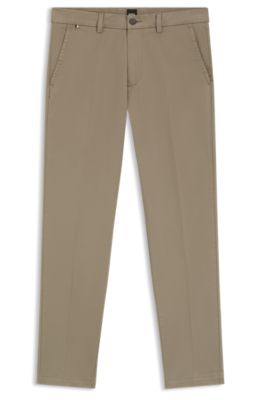 Slim-fit trousers in stretch-cotton twill, Light Brown