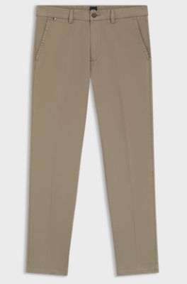 Slim-fit trousers in stretch-cotton twill, Light Brown