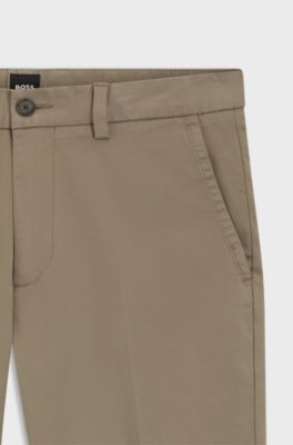 Slim-fit trousers in stretch-cotton twill, Light Brown