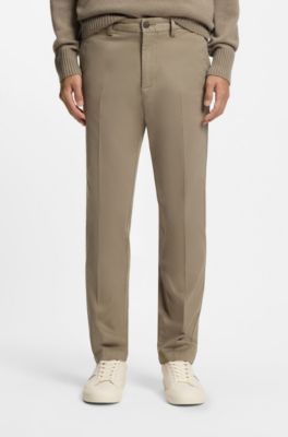 Slim-fit trousers in stretch-cotton twill, Light Brown