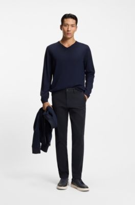 Slim-fit trousers in stretch-cotton twill, Dark Blue