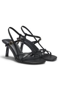 Strappy sandals in leather with asymmetric heel, Black