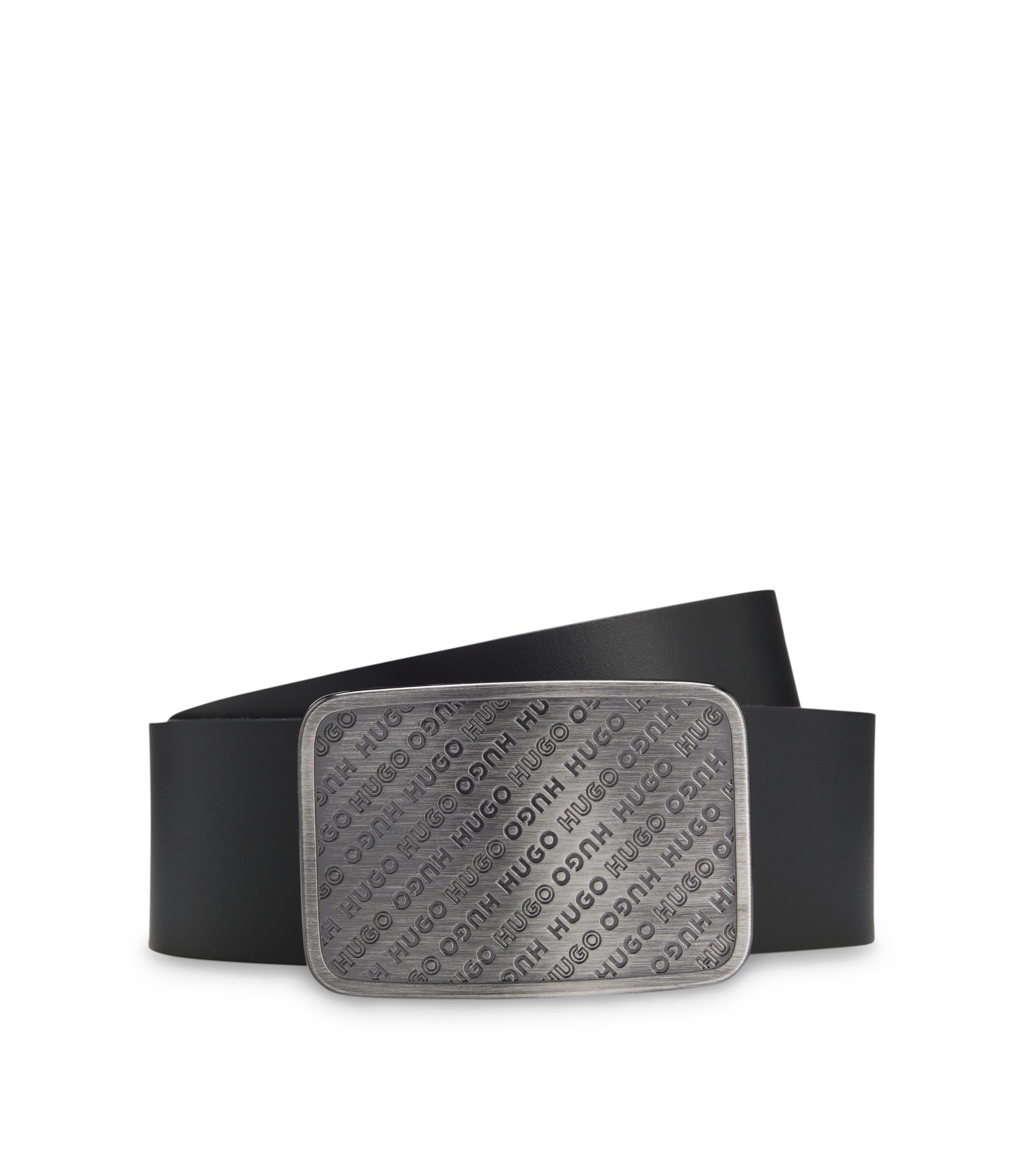 Ledergürtel mit wiederholtem Logo auf der Koppelschließe