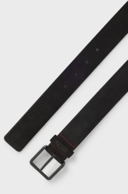 G&uuml;rtel aus Veloursleder mit tonaler Dornschlie&szlig;e, Schwarz