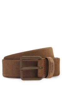 Suede belt with tonal pin buckle, Brown