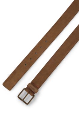 Suede belt with tonal pin buckle, Brown