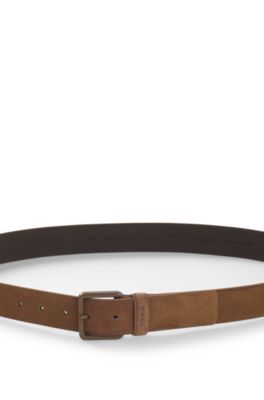 Suede belt with tonal pin buckle, Brown