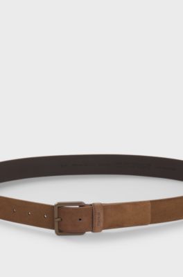 Suede belt with tonal pin buckle, Brown