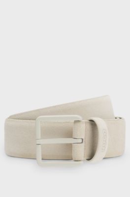 Ceinture en cuir su&eacute;d&eacute; avec boucle ton sur ton &agrave; ardillon, Beige clair