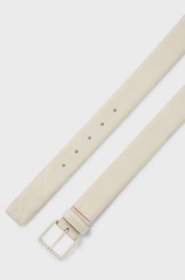 Ceinture en cuir su&eacute;d&eacute; avec boucle ton sur ton &agrave; ardillon, Beige clair