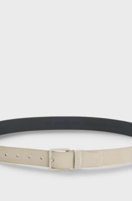 Ceinture en cuir su&eacute;d&eacute; avec boucle ton sur ton &agrave; ardillon, Beige clair