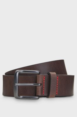 Italian-made leather belt, Dark Brown