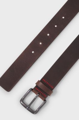 Italian-made leather belt, Dark Brown