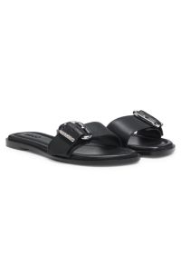 Mules en cuir avec boucle logo, Noir