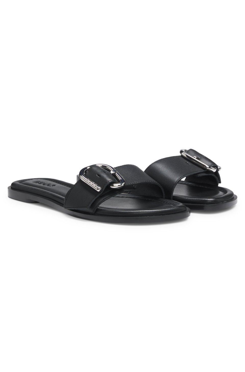 Leather slides with logo buckle