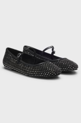 Sparkle-mesh ballerina pumps with buckled strap, Black