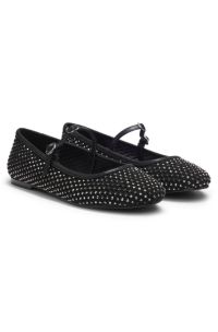 Zapatos de tac&oacute;n tipo bailarinas en malla brillante con correa de hebilla, Negro