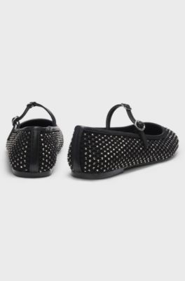 Sparkle-mesh ballerina pumps with buckled strap, Black