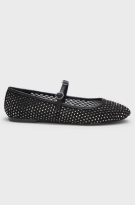 Sparkle-mesh ballerina pumps with buckled strap, Black