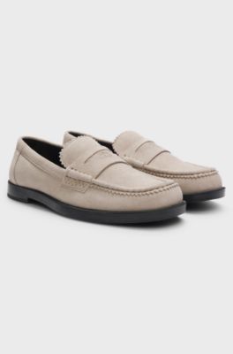 Suede loafers with branded penny trim, Light Beige