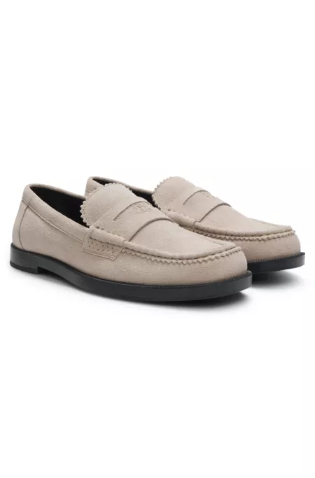 Suede loafers with branded penny trim