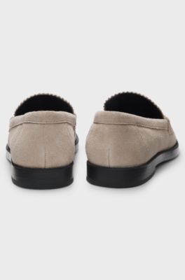 Suede loafers with branded penny trim, Light Beige