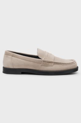 Suede loafers with branded penny trim, Light Beige