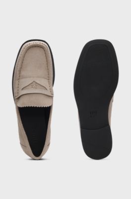 Suede loafers with branded penny trim, Light Beige