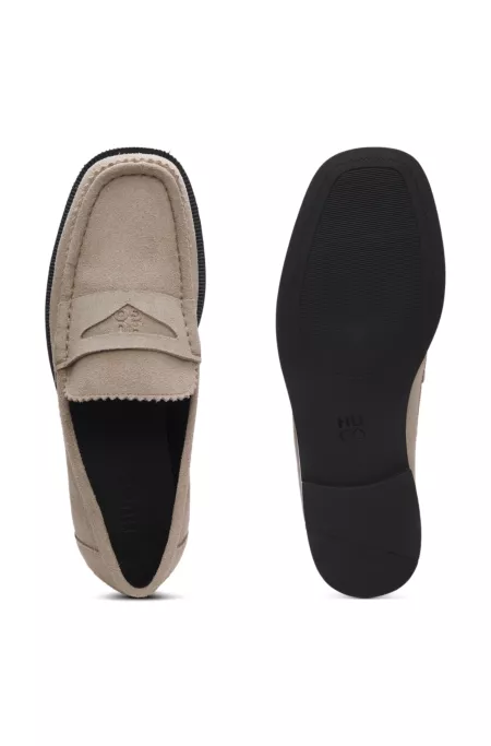Suede loafers with branded penny trim