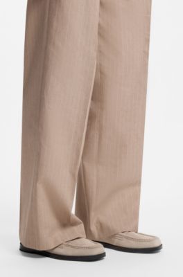 Suede loafers with branded penny trim, Light Beige