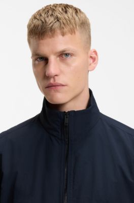 Veste blouson d&eacute;perlante en tissu froiss&eacute;, Bleu fonc&eacute;