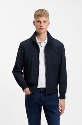 Veste blouson d&eacute;perlante en tissu froiss&eacute;, Bleu fonc&eacute;