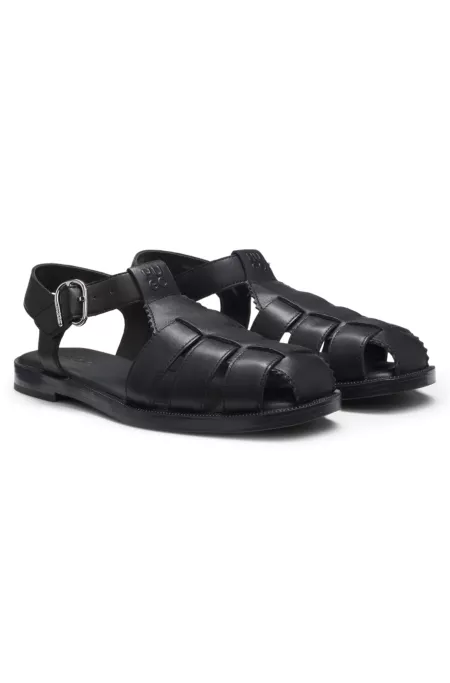 Fisherman-style sandals in leather with stacked logo